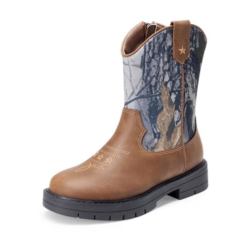 Image of DREAM PAIRS Boys Girls Cowboy Boots Kids Western Riding Mid Calf Boots for Little Kid Big Kid,Size 12 Little Kid,Brown/Camo,KKUMMB2504