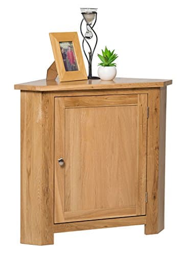 Image of Hallowood Furniture Waverly Low Corner Cupboard Oak Unit with Adjustable Shelf, 1-Door Small Cupboard, Solid Oak Corner Units for Living Room, Dining Room, Kitchen or Hallway