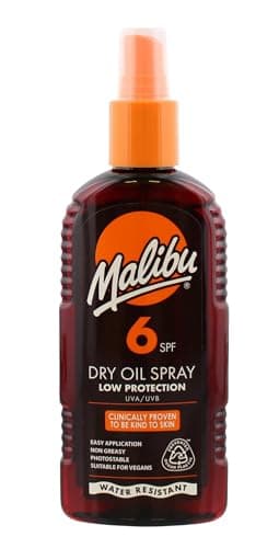 Image of Malibu Sun SPF 6 Non-Greasy Dry Oil Spray for Tanning, Tan Enhancing & Moisturising Body Oil Mist, Water Resistant, 200ml