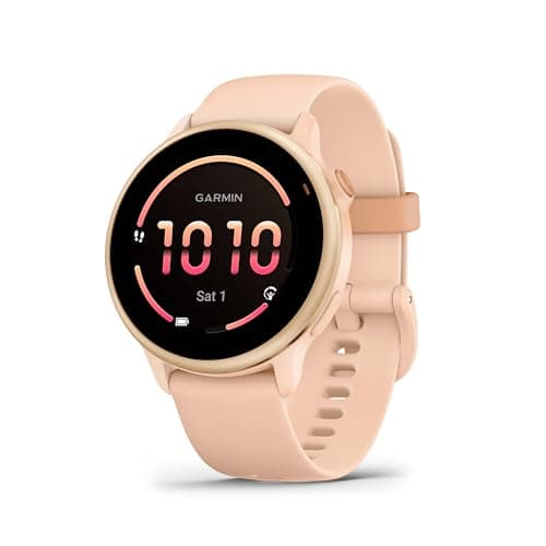 Image of Garmin vívoactive 6, 42mm GPS smartwatch, AMOLED touchscreen, all-day health monitoring, personalised fitness features, advanced sleep coaching, Music, up to 11 days battery life, Pink Dawn
