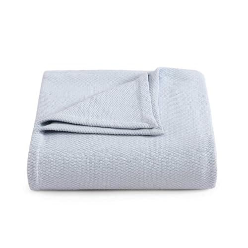 Image of Tommy Hilfiger - Queen Cotton Blanket, Textured Pique Weave Bedding, Medium Weight Soft Blanket, Anti-Pilling & Fade Resistant, Ideal for Layering, Oeko-TEX Certified (Blue)
