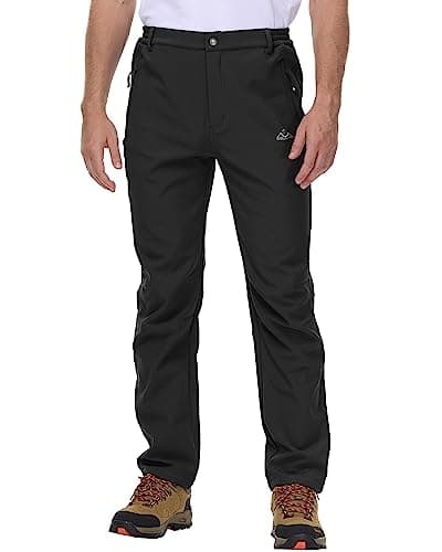 Image of Rdruko Mens Waterproof Softshell Trousers Thermal Fleece Lined Casual Winter Warm Outdoor Work Fishing Hiking Ski Pants with Zip Pockets Black 30