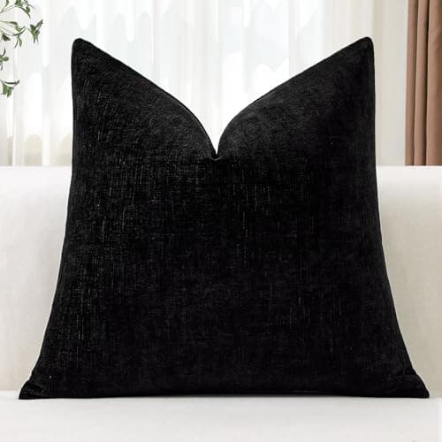 Image of JOTOM Chenille Cushion Covers 40x40 cm Soft Black Decorative Throw Pillow Covers 16x16 Inch Square Cushion Case Solid Pillowcases for Couch Sofa Living Room Bed Home Decor (Black)