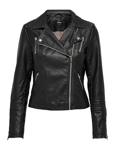 Image of ONLY Women's Onlgemma Faux Leather Biker Otw Noos Jacket, Black, 40 UK