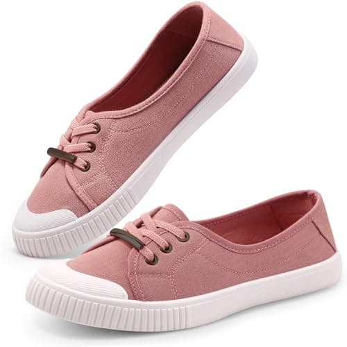Image of Harvest Land Womens Canvas Shoes Low Top Flat Gym Sports Pumps Trainers Lace Up Flat Ladies Girls Fashion Pumps Pink UK 8