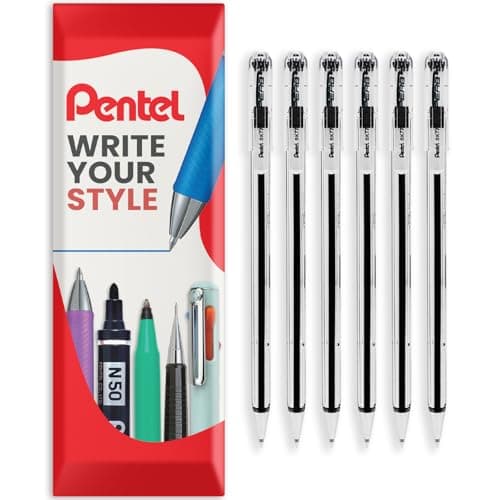 Image of Pentel BK77 Superb Ballpoint Pens - 0.7mm Nib Tip 0.25mm Fine Line Width - In Envelope Gift Packaging (Black Pack of 6)