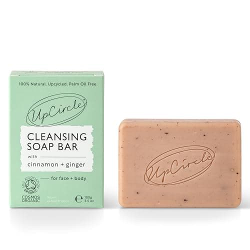 Image of UpCircle Cinnamon + Ginger Chai Soap Bar 100g - Certified Organic Vegan Cleanser For Face And Body - French Pink Clay + Glycerin Reducing Redness + Irritation - Natural, Cruelty-Free + Palm Oil Free