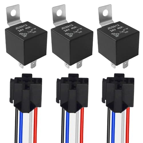 Image of Aiqeer 3 Pieces 4 Pin Car Relay, 24V 40A SPST Automotive Relay with Harness Socket and Pre-Wired (Black)