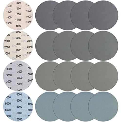 Image of JatilEr 20 Pcs 150mm Sanding Discs, Grit 1500/2000 / 3000/5000 Round Wet and Dry Disc Hook and Loop Flocking Disc Orbital Sanding Pad for Polishing Wood, Metal, Jewelry, Car