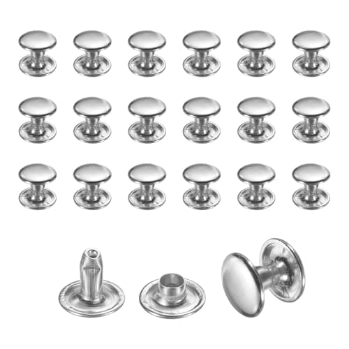 Image of sourcing map 50 Sets Leather Rivets, 9mm Double Cap Rivets, 8mm Height Tubular Metal Studs for Leather Craft Repair and Decoration DIY Clothes, Shoes, Bags, Belts, Silver