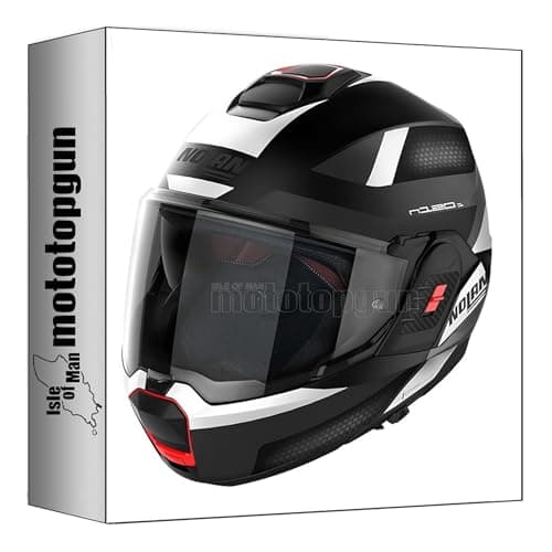 Image of nolan motorbike helmet - flip back n120-1 subway flat black white size m mototopgun
