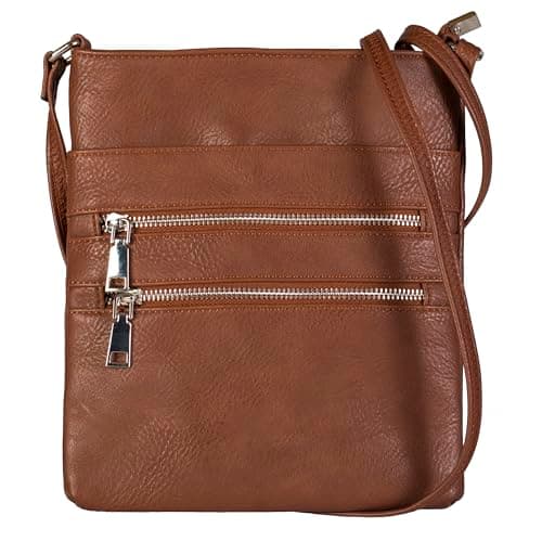 Image of Mabel London Tessa Women’s Small Cross Body Handbags – Vegan Leather Trendy Messenger Long Shoulder Strap Handbag For Travel, Work & Everyday Use (Brown)