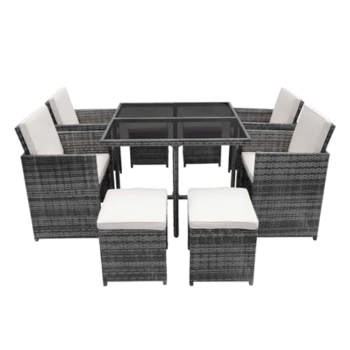 Image of Panana 8 Seater Rattan Garden Dining Set with Table, 4 Chairs & 4 Stools, Cube Space Saving Outdoor Furniture for Patio, Conservatory & Garden