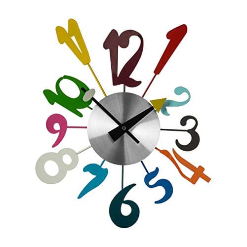 Image of Premier Housewares Funky Numbers Wall Clock, Metal, Multi-Colour, 5 x 34 x 38 cm