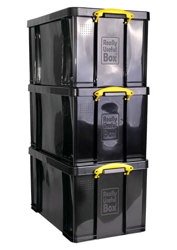 Image of Really Useful Plastic Storage Box 84L Solid Black Pack of 3