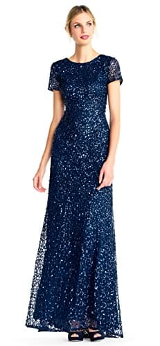 Image of Adrianna Papell Women's Short-Sleeve All Over Sequin Gown Dress, Deep Blue, 10