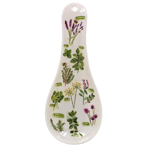 Image of The Leonardo Collection Herb Garden Spoon Rest by Jennifer Rose Gallery | Porcelain Utensil Holder with Botanical Design | Elegant Kitchen Accessory | Rustic Farmhouse Style | Gift for Garden Lovers