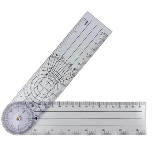 Image of Clear Plastic Goniometer – 360 Degree Rotating Angle Ruler with 7 inch arms – Folding Angle Finder Tool for Drawing, Woodworking and Design – Measuring Protractor for School, Office and Study