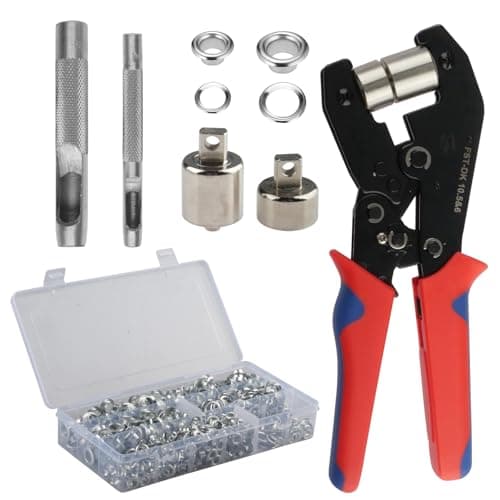 Image of ZoZoMaiy Magnetic Eyelet Punch Kit, 6mm+10mm Grommet Tool Kit with 500pcs Metal Grommets Eyelets & Replaceable Heads, Ratcheting Eyelet Hole Punch Pliers for Fabric, Belts, Leather, Tents, Curtains