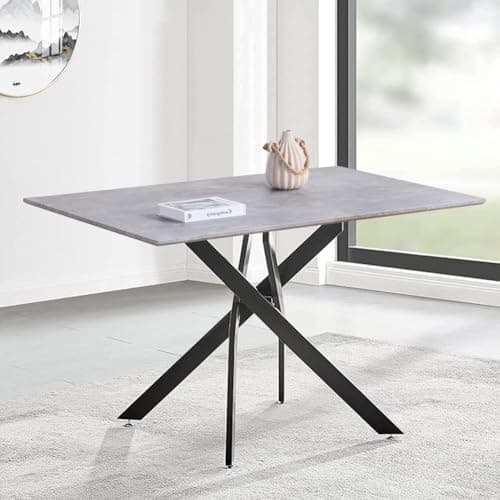 Image of GOLDFAN Industrial Grey Dining Table 120cm Rectangle Wooden Kitchen Table with Black Metal Legs for Home,Dining Room,Office