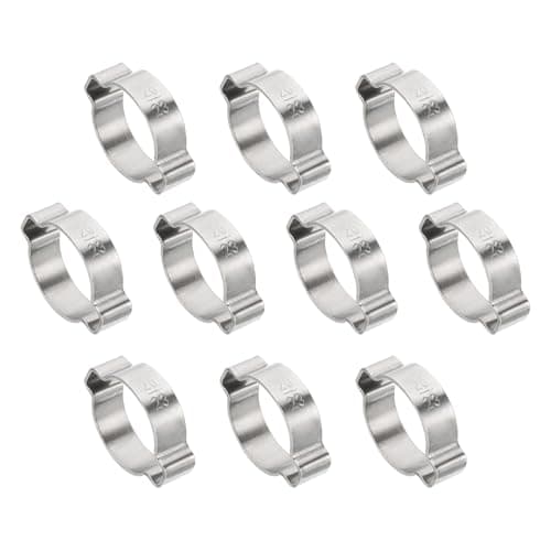 Image of PATIKIL 10 Pack 20-23mm Double Ear Hose Clamp, 304 Stainless Steel O Clip Crimp Rings for Fuel Petrol Pipe Tube Fitting Connections, Silver Tone