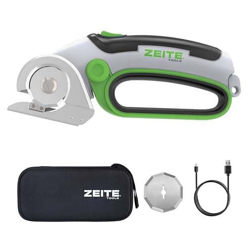 Image of ZEITE 4V Cordless Electric Scissors Cardboard Cutter with 1 x Replace Blade,1 x Storage Box,1 x USB Rechargeable Cable Rotary Cutter for Box Plastic Carpet Cloth, Easy to Hold and Safety,Gray