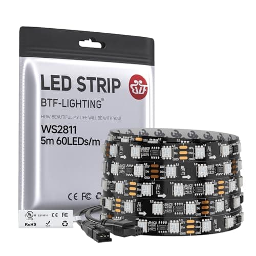 Image of BTF-LIGHTING WS2811 IC Addressable Dream Color LED Strip 16.4FT 60LEDs/m 20Pixels/m 300LEDs 100pixels IP30 Non-Waterproof Black PCB Flexible DC12V Chasing Effect for Bedroom Desk Home Decoration