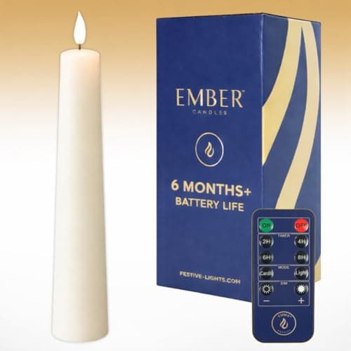 Image of Ember Candles™ 26cm Ivory Taper LED Tall Flickering Battery Candle – 100% Real Wax, Ultra-Realistic, Flameless, Hand-Poured Design, 6-Hour Timer for Safe Indoor Use (with Remote Control)
