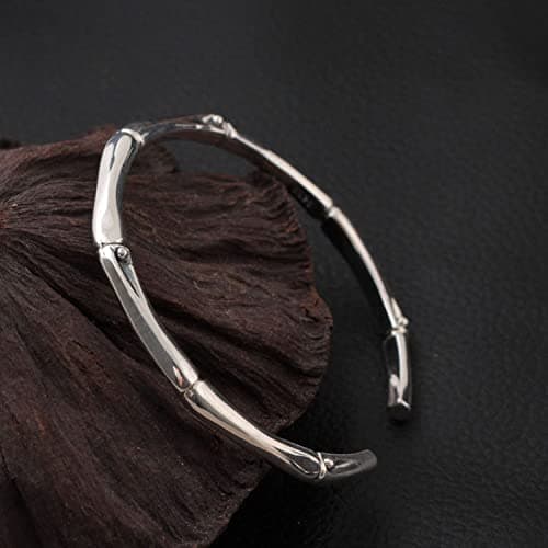 Image of Sterling Silver Bracelet, Sterling Silver Bracelet Classical Bamboo Open Cuff Bangle Friendship Bracelets Gift S925 Silver Jewellery for Women Girlfriend Wife