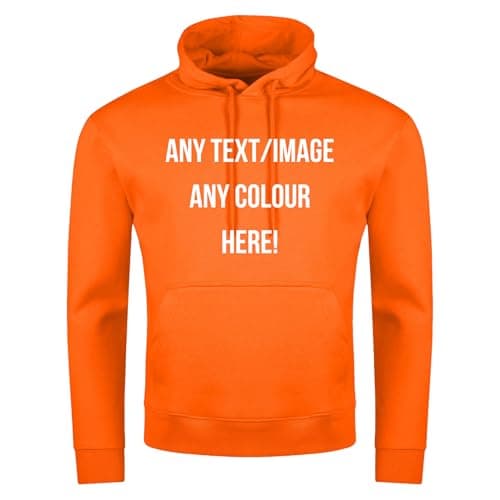 Image of Style It Up Personalised Adults Unisex Mens Ladies Pullover Hoodies Womens Fleece Sweatshirt Plain Top (ORANGE, M)