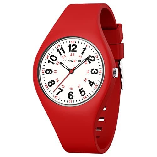 Image of GOLDEN HOUR Analog Unisex Watches Waterproof Sports Digital Ladies Watches for Men, Nurse Medical Professionals, Students, Boys, Girls - Time Glowing Easy to Read Dial, Silicone Strap Womens Watch