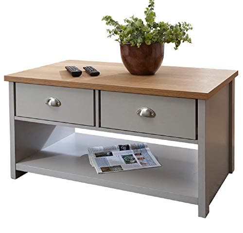 Image of Deerchair Furniture LANCASTER 2 DRAWER COFFEE TABLE TEA SIDE TABLE WITH DRAWER & SHELF STORAGE GREY