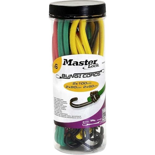 Image of MASTER LOCK Bungees with Hooks [Set of 12 Bungee Cords] [4 * 60 cm + 4 * 80 cm + 4 * 100 cm] [Double Reverse Hook] 3107EURDAT - Ideal for Transporting, Packing and Securing Loads