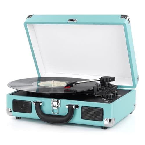 Image of Vinyl Record Player 3-Speed Bluetooth Suitcase Turntable with Built-in Speakers RCA Line Out AUX in Headphone Jack Vintage Record Player,Convert Vinyl to WAV or MP3