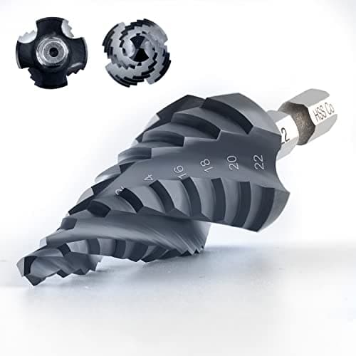 Image of toolant Four Spiral Flute Cobalt Step Drill Bit(Pro Max), 4-22mm Impact Ready Four Spiral Flutes Unibit Step Bit, 1/4" Hex Shank Unibit for Metal, Stainless Steel, Aluminum, Wood, Plastic