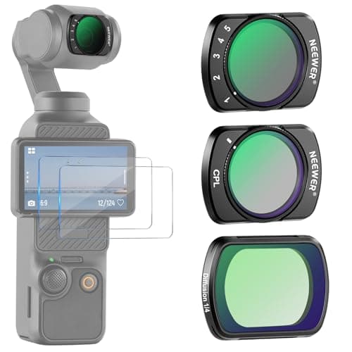 Image of NEEWER Magnetic ND Filter Set Compatible with DJI Osmo Pocket 4 & Pocket 3 Creator Combo Accessories, Variable Neutral Density ND2-32 CPL Polarizing Black Diffusion 1/4 Filter, 2 Screen Protectors