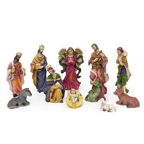 Image of Carousel Home Traditional Christmas Nativity Scene With 11 Beautiful Detailed Figures | Resin Statues And Stable Manger Scene Crib Figurines | Christmas Nativity Set With Figures
