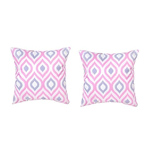 Image of Outdoor Water Resistant Filled 18" Scatter Cushion for Garden Furniture, Geometric Pink/Grey Design (Pack of 2)