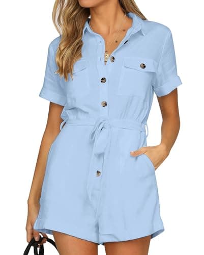 Image of Vetinee Women's Jumpsuits & Playsuits Jumpsuit for Women Casual Summer Airy Blue Size Large Fits UK Size 16 - UK Size 18