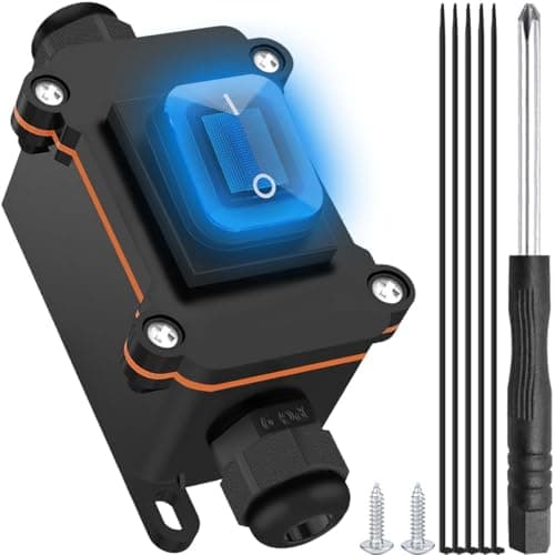Image of MKBKLLJY Inline Cord Switch IP66 Waterproof AC 16A 250V / AC 20A 125V Outdoor ON/Off Toggle Switch 4 Pin 2 Position DPST with Blue LED Rocker Button Screwdriver Cable Ties Two-Side Entry and Exit Line