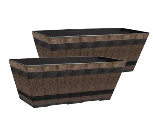 Image of Fixtures Business & Homewares Whiskey Barrel Planter Trough L50cmxW25.5cmxH19.5cm Brown (Twin Pack). Indoor Outdoor,Weatherproof and durable,Classic Design.