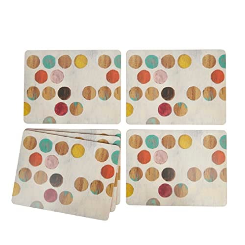 Image of Creative Tops Placemats Set of 6, Retro Spot, Cork-Backed, Wooden Table Mats, Multi-Colour