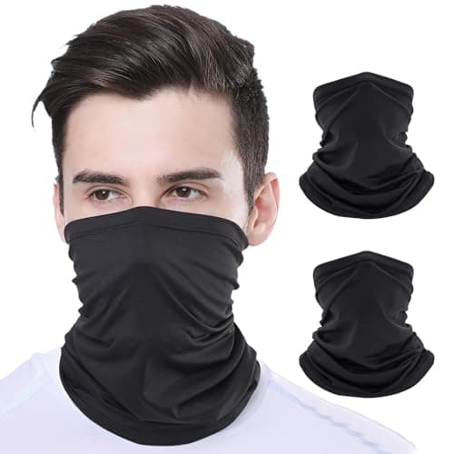 Image of GEU 2Pack Cooling Neck Gaiter Face Cover Ski Mask Multifunction Headwear Elastic Tube Scarf Balaclava Snoods Face Mask Windproof UV Protection for Cycling Running Outdoor Sports for Men &Women Black