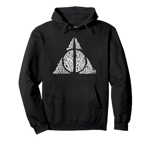 Image of Harry Potter Deathly Hallows Text Pullover Hoodie, Adult Unisex, Black, Small
