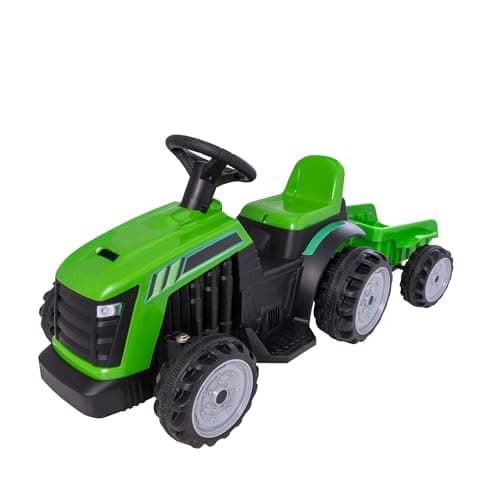 Image of EVO 6V Electric Green Ride On Tractor with Trailer for Kids | Battery Powered Farm Ride-On Toy | 40 Minute Run Time | Detachable Trailer | Kids Electric Tractor Ride On for Toddlers Aged 2+