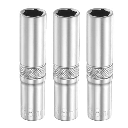 Image of sourcing map 3pcs 6 Points Deep Socket 1/4" Drive 8mm Deep Metric CR-V Steel Polished Nickel Plating Flip Sleeve 50mm / 2" Extra Long Socket Tool for Home Auto Nuts Bolts Repair
