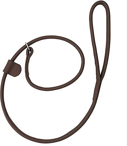 Image of HAND-CRAFTED BROWN SOFT LEATHER DOG SLIP OVER LOOP HOOP LEASH LEAD TRAINING LONG ROLLED STRONG