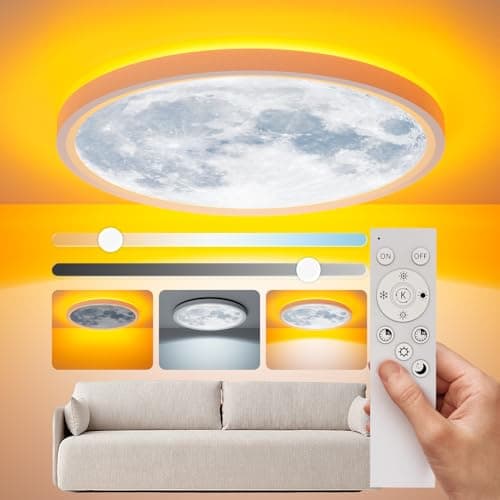Image of Aphyni 40cm Moonlight Dimmable Ceiling Light, 33W Led Ceiling Light with Nightlight, 3000-6500K 3800LM IP44 Waterproof Lamp with Timer Memory Function for Bedroom Children's Room Hallway Dining Room