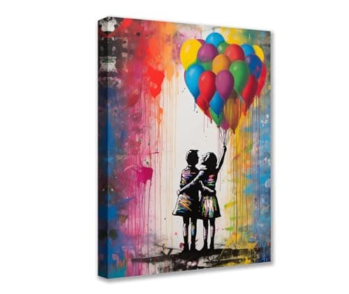 Image of Tucocoo Painting for Living Room, Rainbow Balloon, 1 Panel Canvas, Graffiti Couple Street Pop Wall Art, Contemporary Artwork, Home Decor, Wooden Frame, Ready to Hang Poster