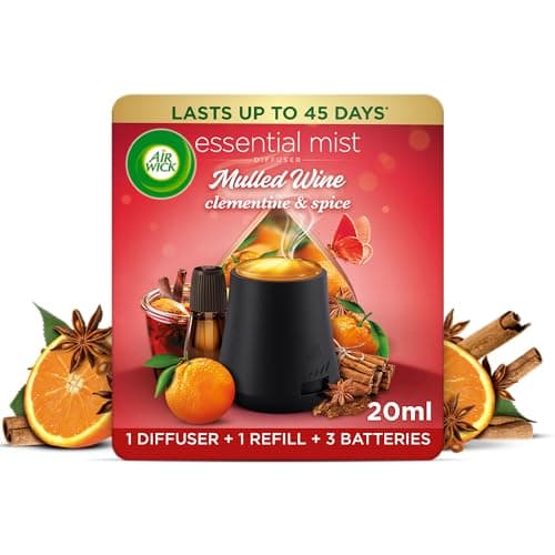 Image of Air Wick Essential Mist Diffuser Kit, Mulled Wine,1 Device & 1 refill (20 ml), Natural Essential Oils, Last up to 45 days, Air freshener